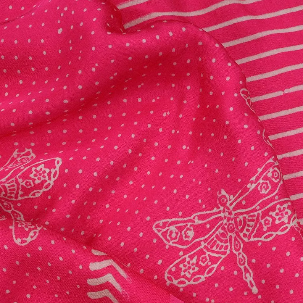 Vibrant Pink Printed Satin Silk Saree.