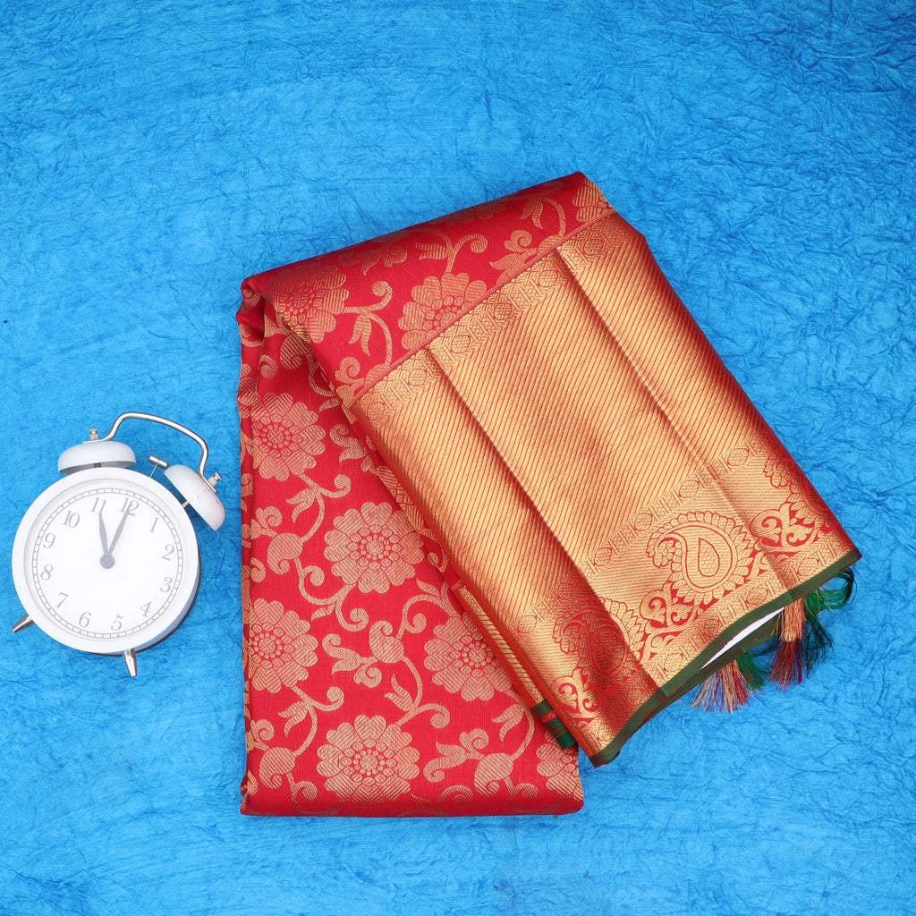 Vibrant Red Kanjivaram Silk Saree With Floral Pattern