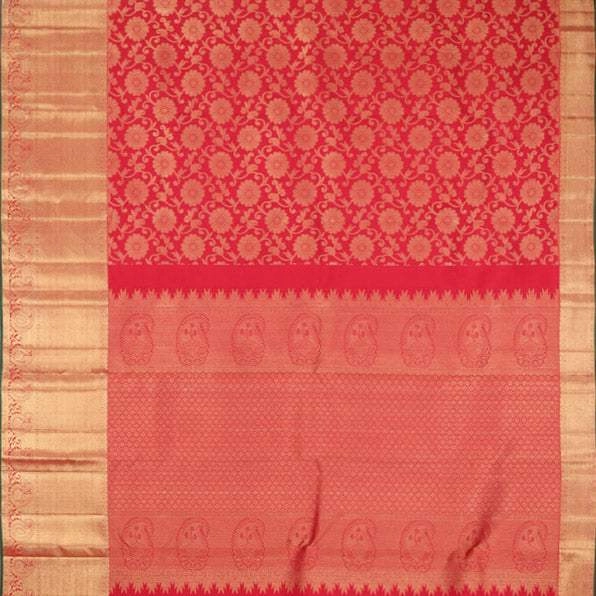 Vibrant Red Kanjivaram Silk Saree With Floral Pattern