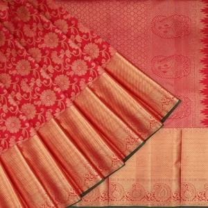 Vibrant Red Kanjivaram Silk Saree With Floral Pattern