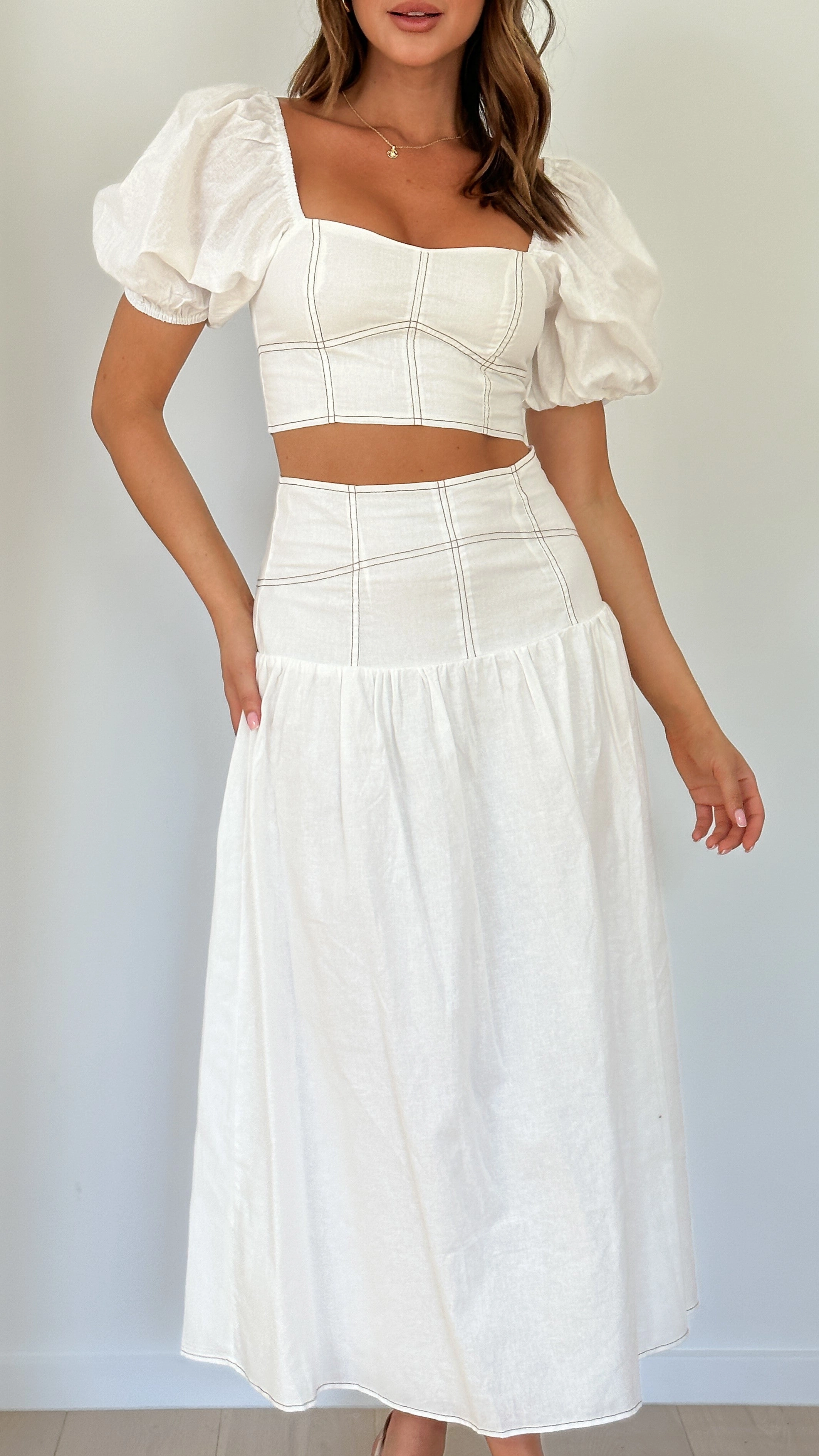 Vivien Top and Maxi Skirt Set - White