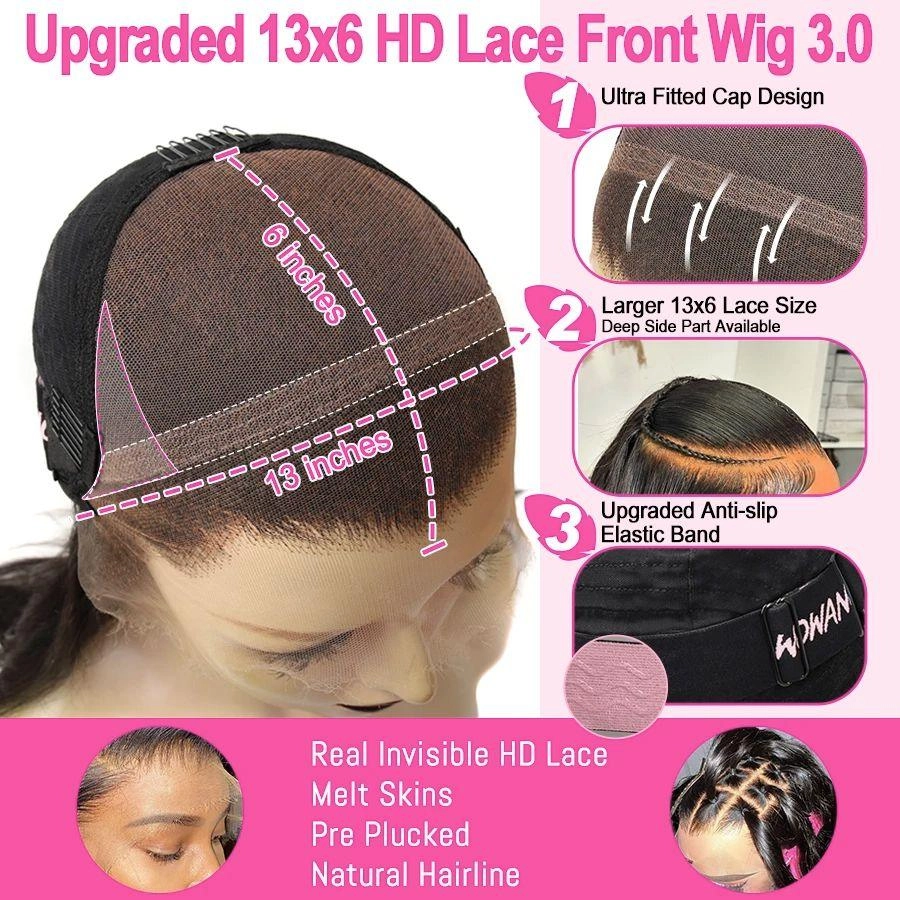 WOWANGEL 13X6 Skinlike Real HD Lace Front Wig Loose Deep Wave Glueless Wig