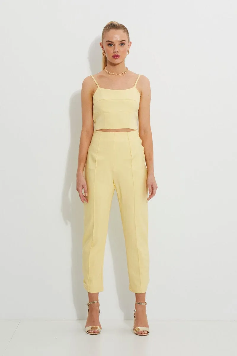 Yellow Designer Panel Detail Crop Top