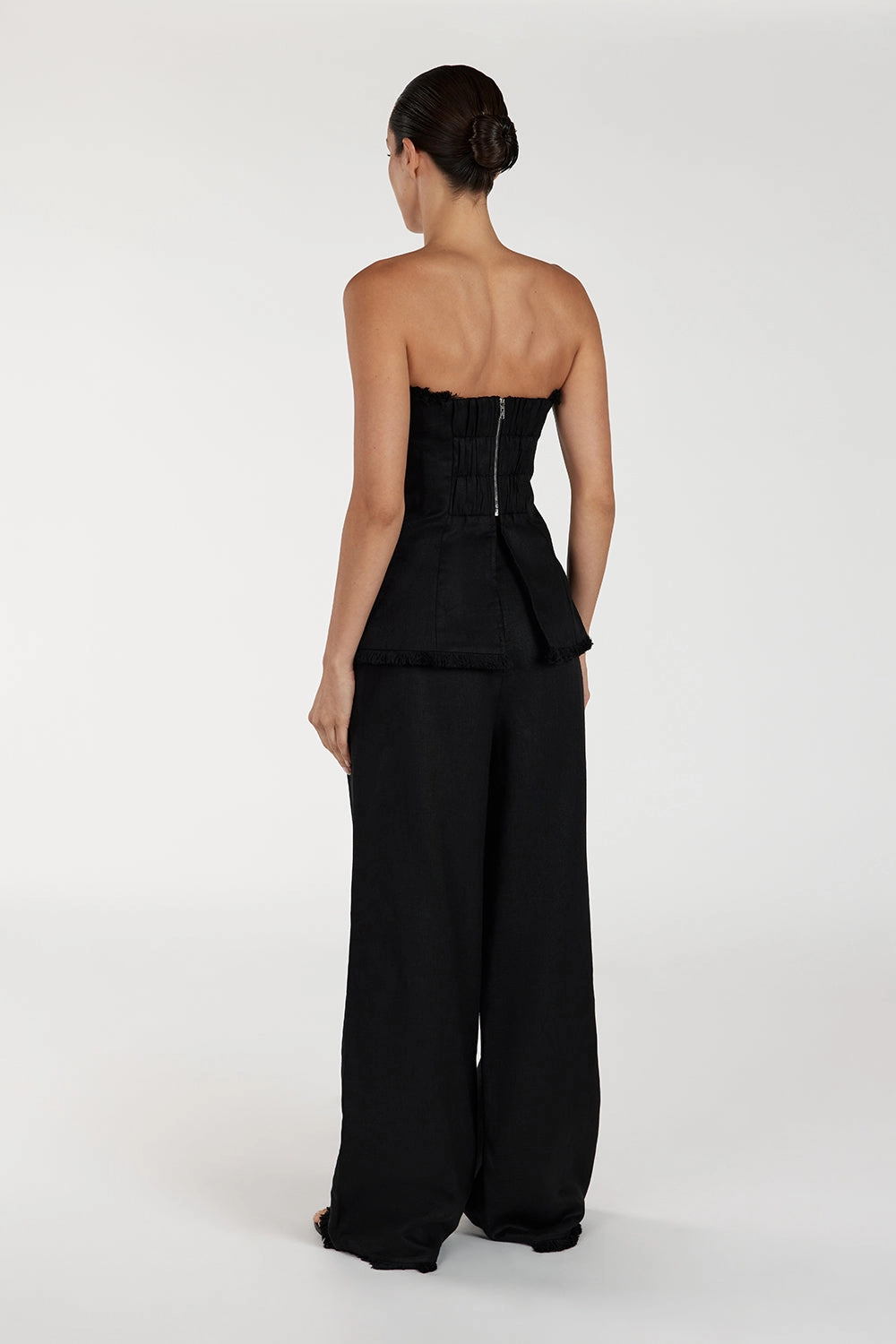 ZAHARA BLACK LINEN FRINGED TOP