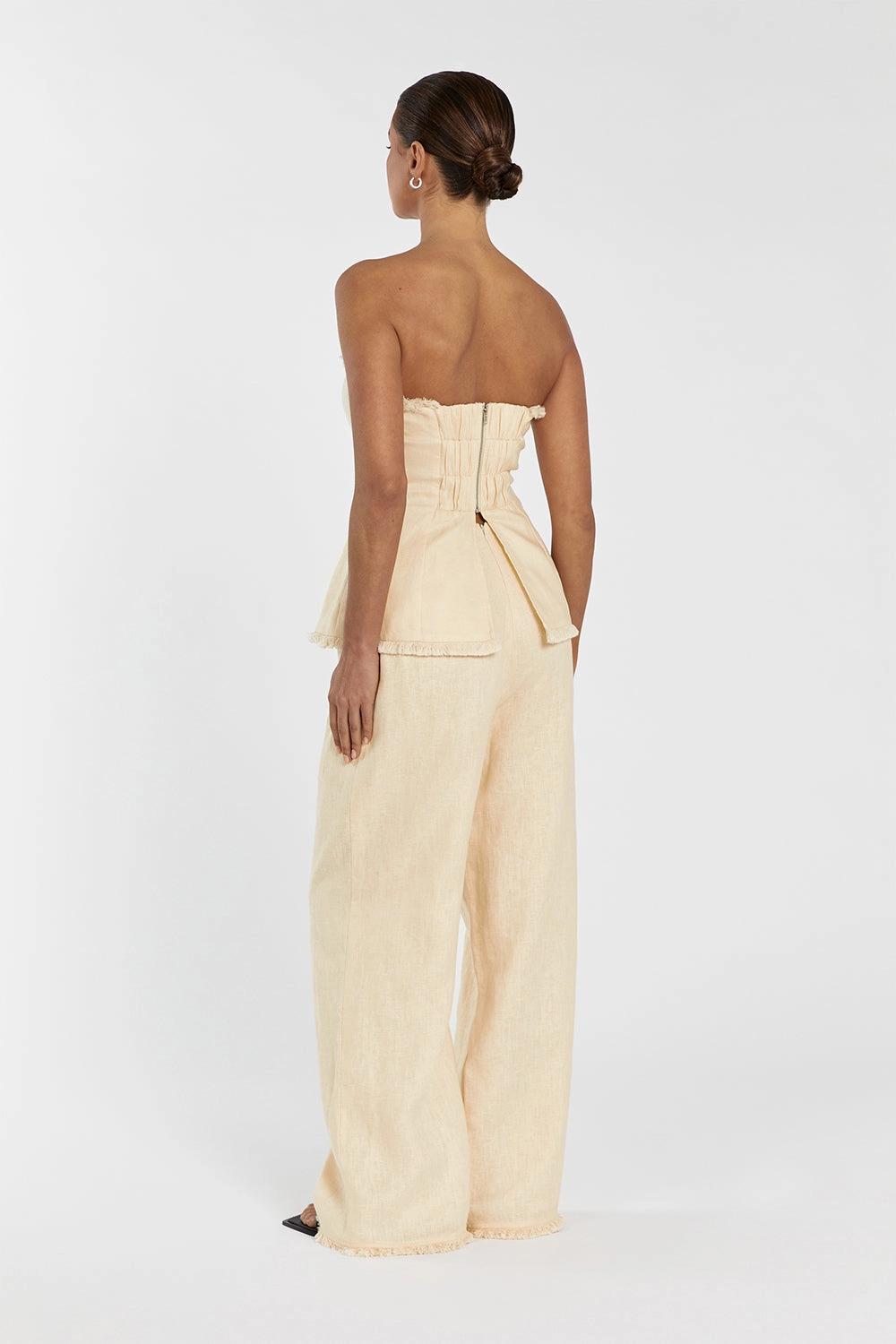 ZAHARA LEMON LINEN FRINGED TOP