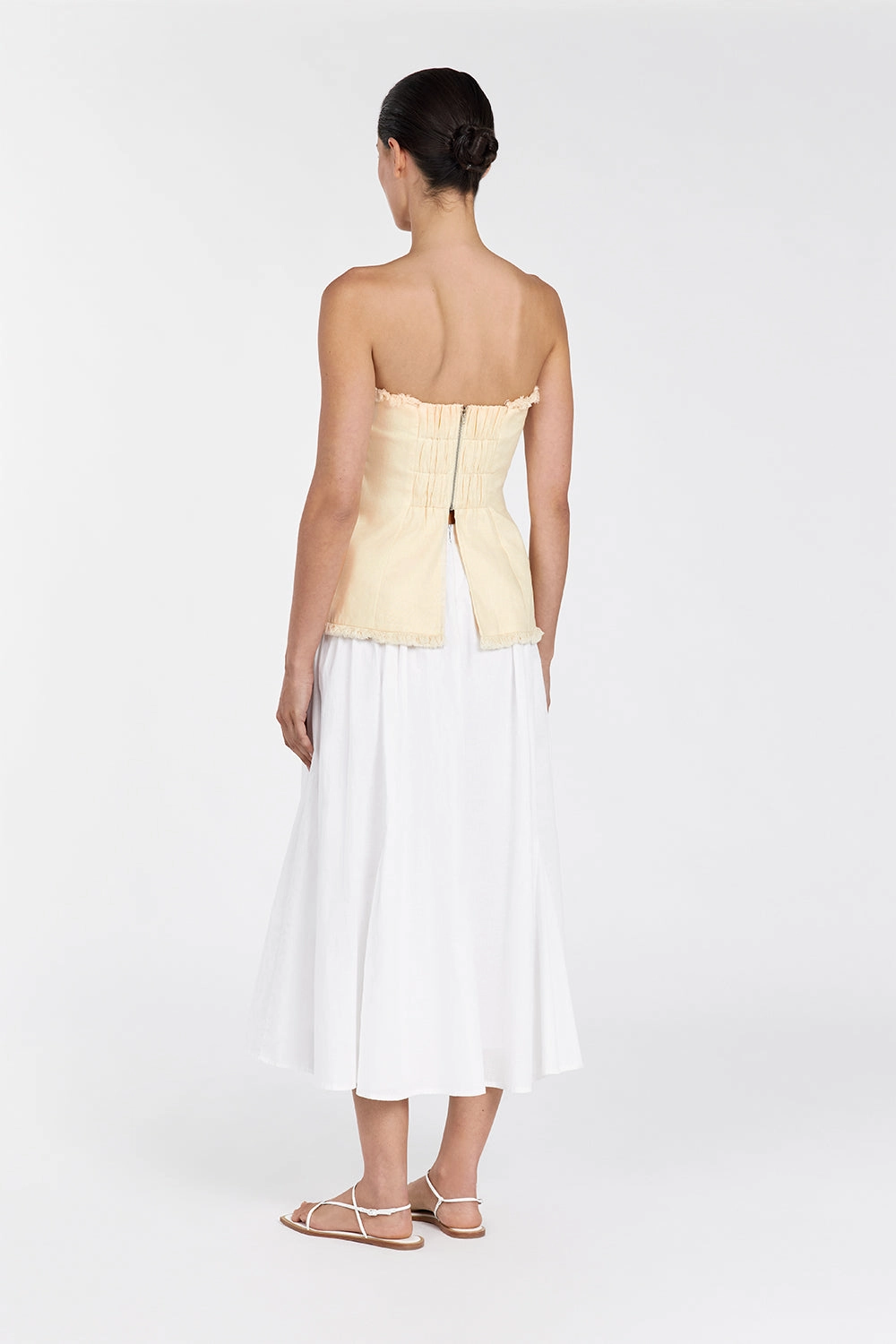 ZAHARA LEMON LINEN FRINGED TOP
