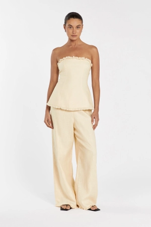 ZAHARA LEMON LINEN FRINGED TOP