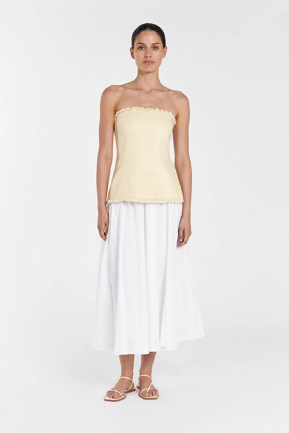 ZAHARA LEMON LINEN FRINGED TOP