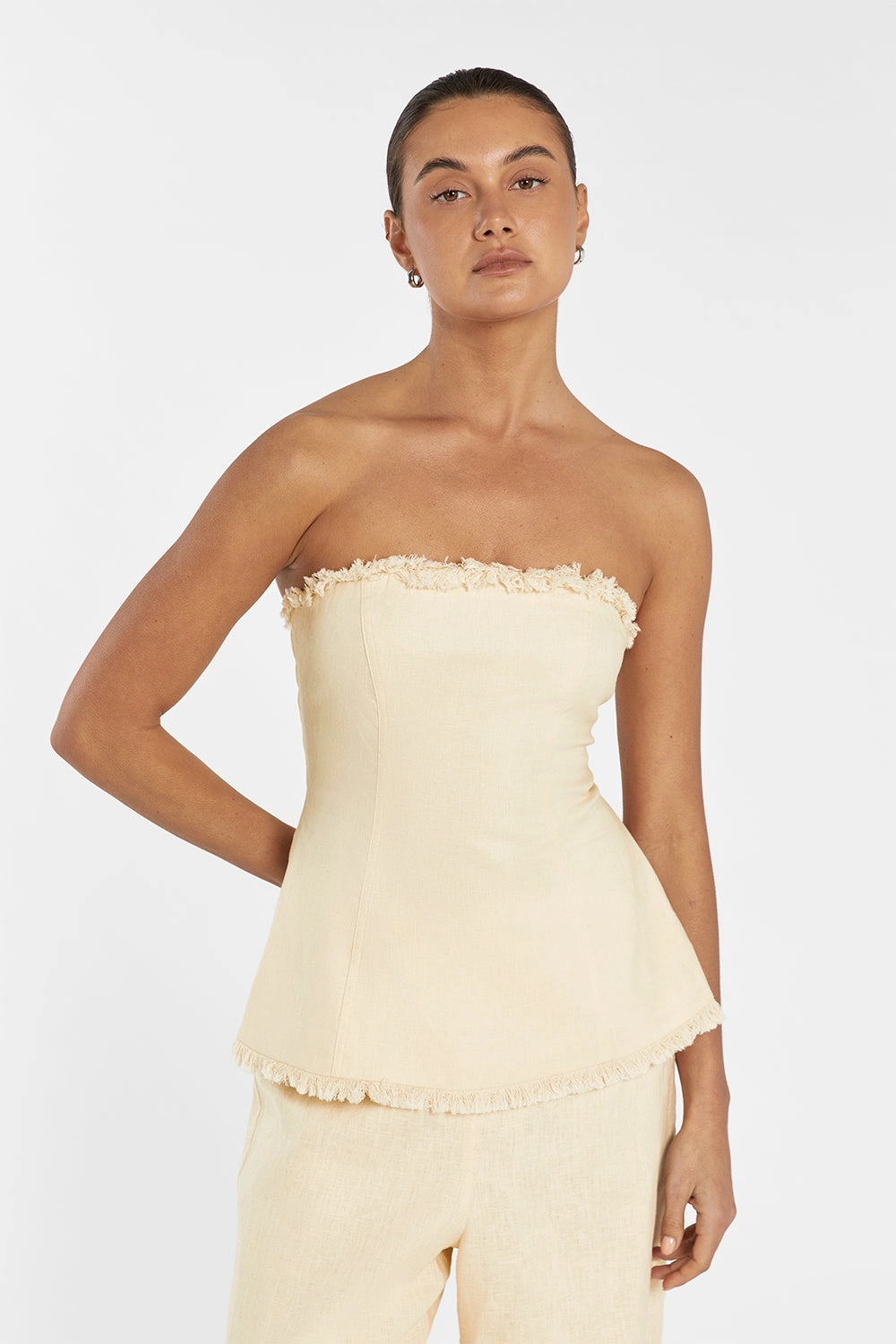 ZAHARA LEMON LINEN FRINGED TOP