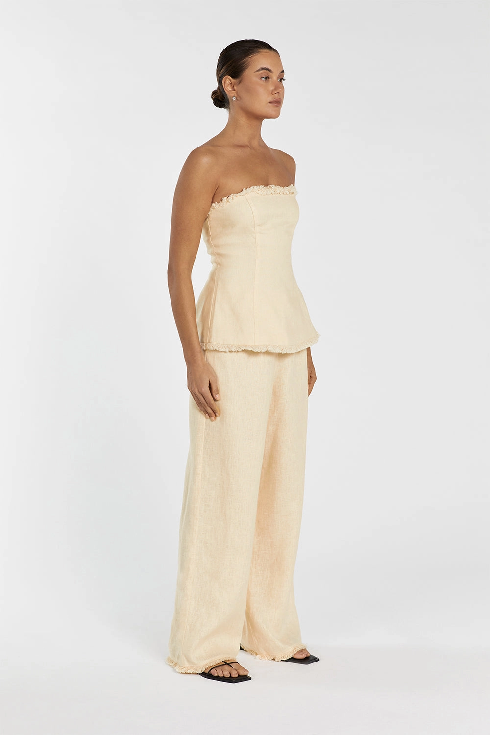 ZAHARA LEMON LINEN FRINGED TOP