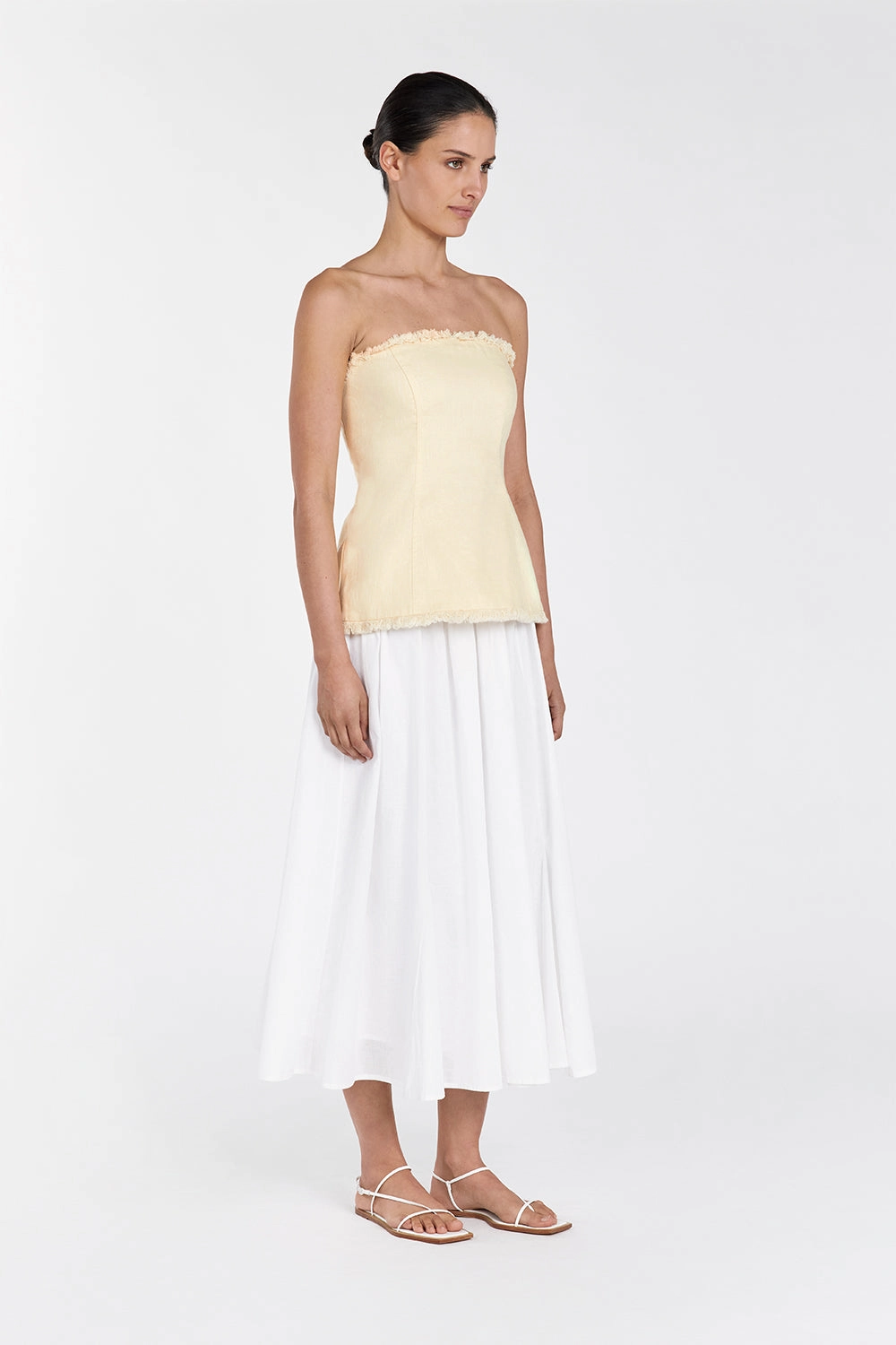 ZAHARA LEMON LINEN FRINGED TOP