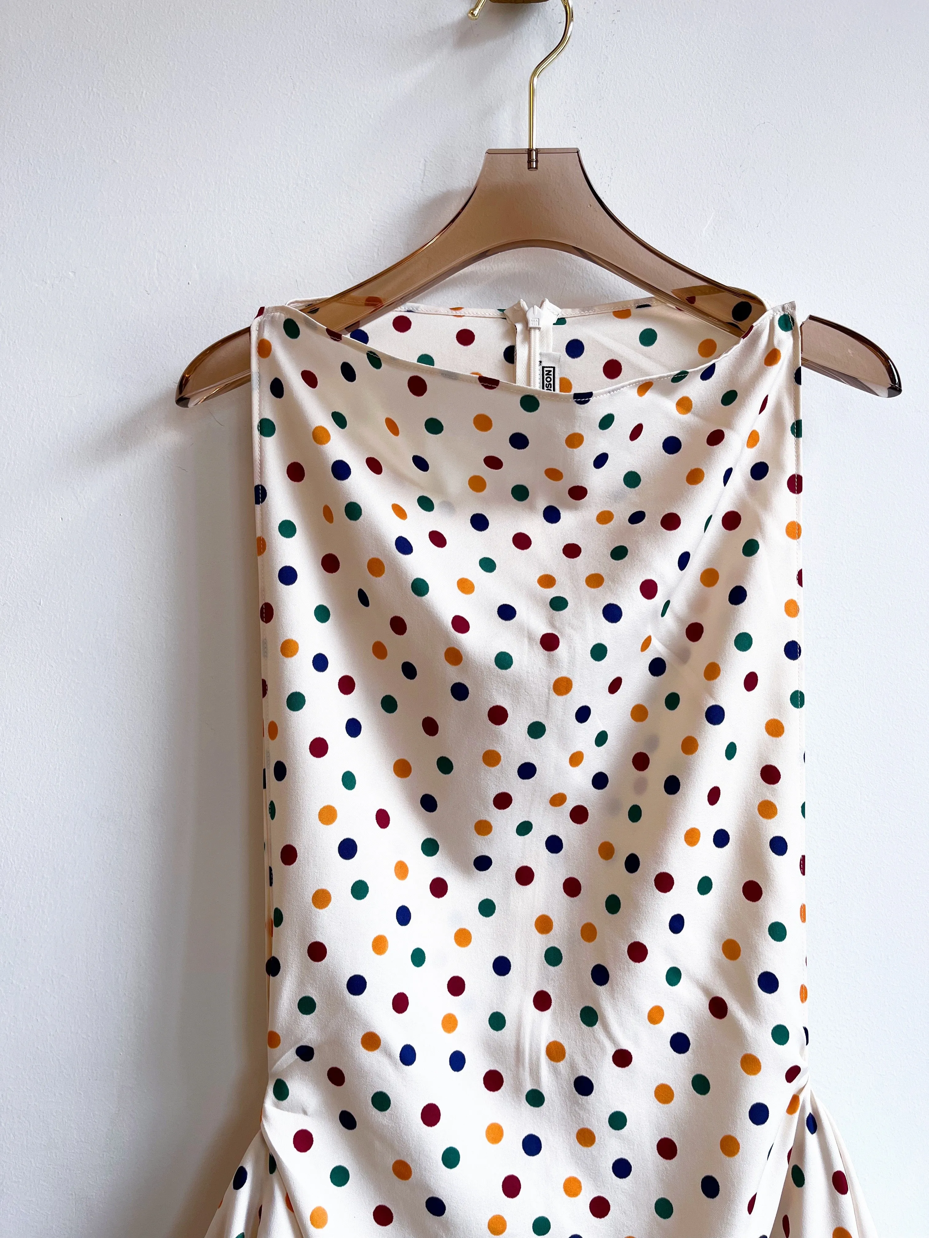Zero-Waste Cream & Polka Dot Print Dress