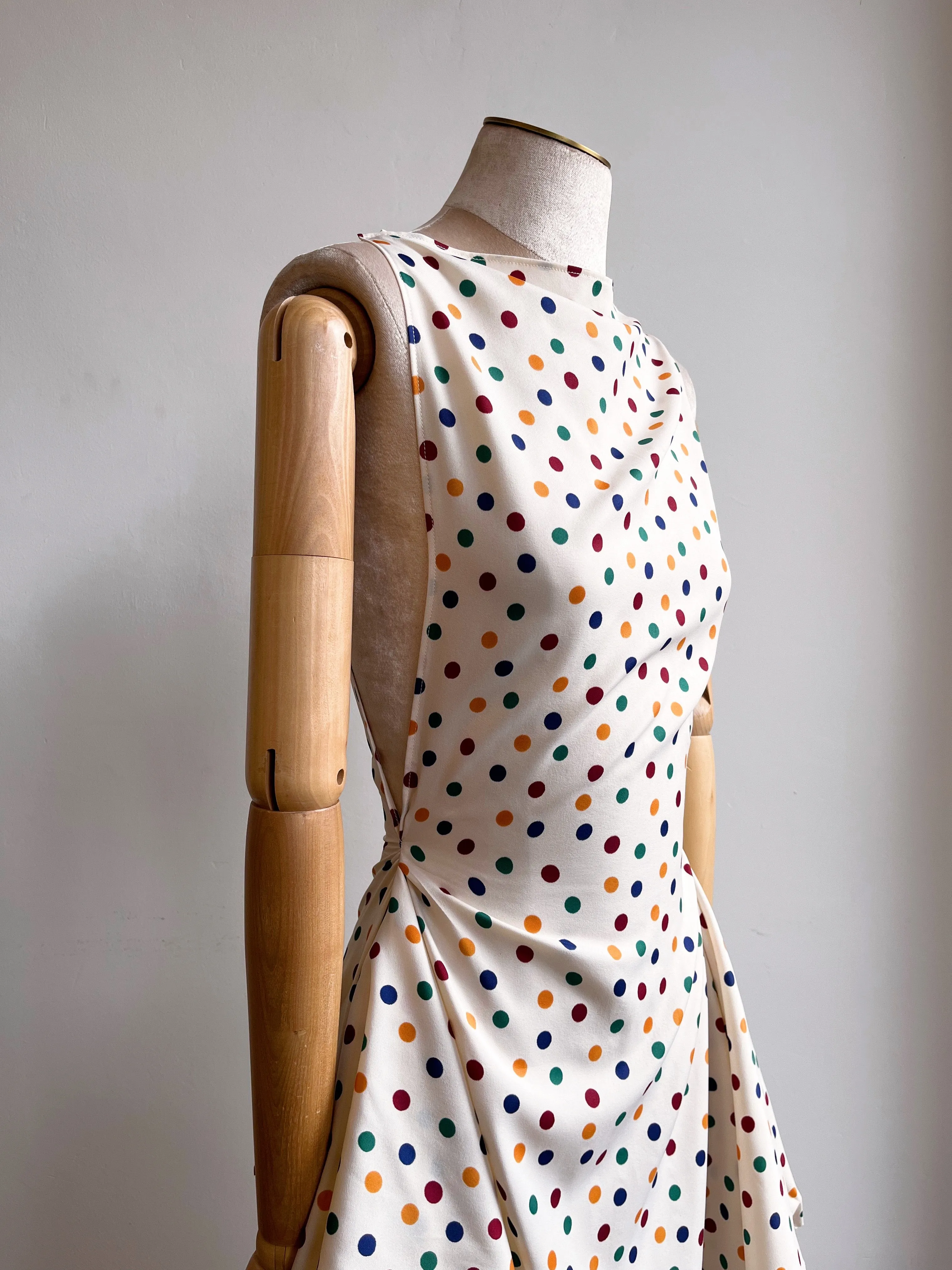 Zero-Waste Cream & Polka Dot Print Dress