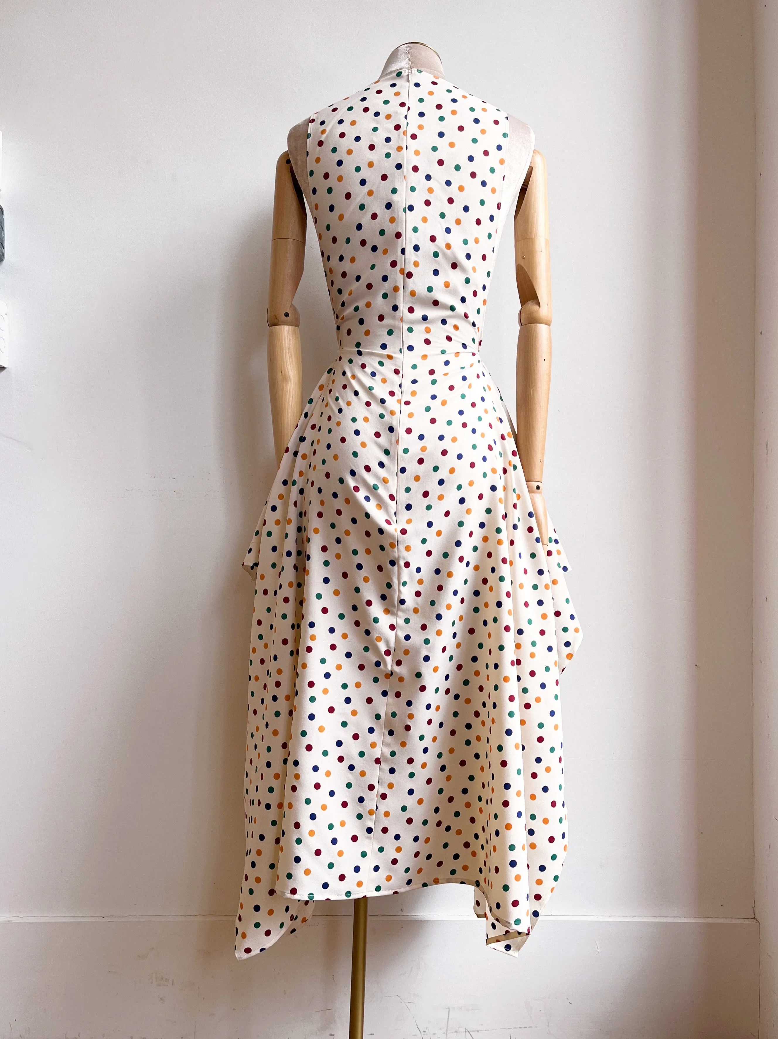 Zero-Waste Cream & Polka Dot Print Dress