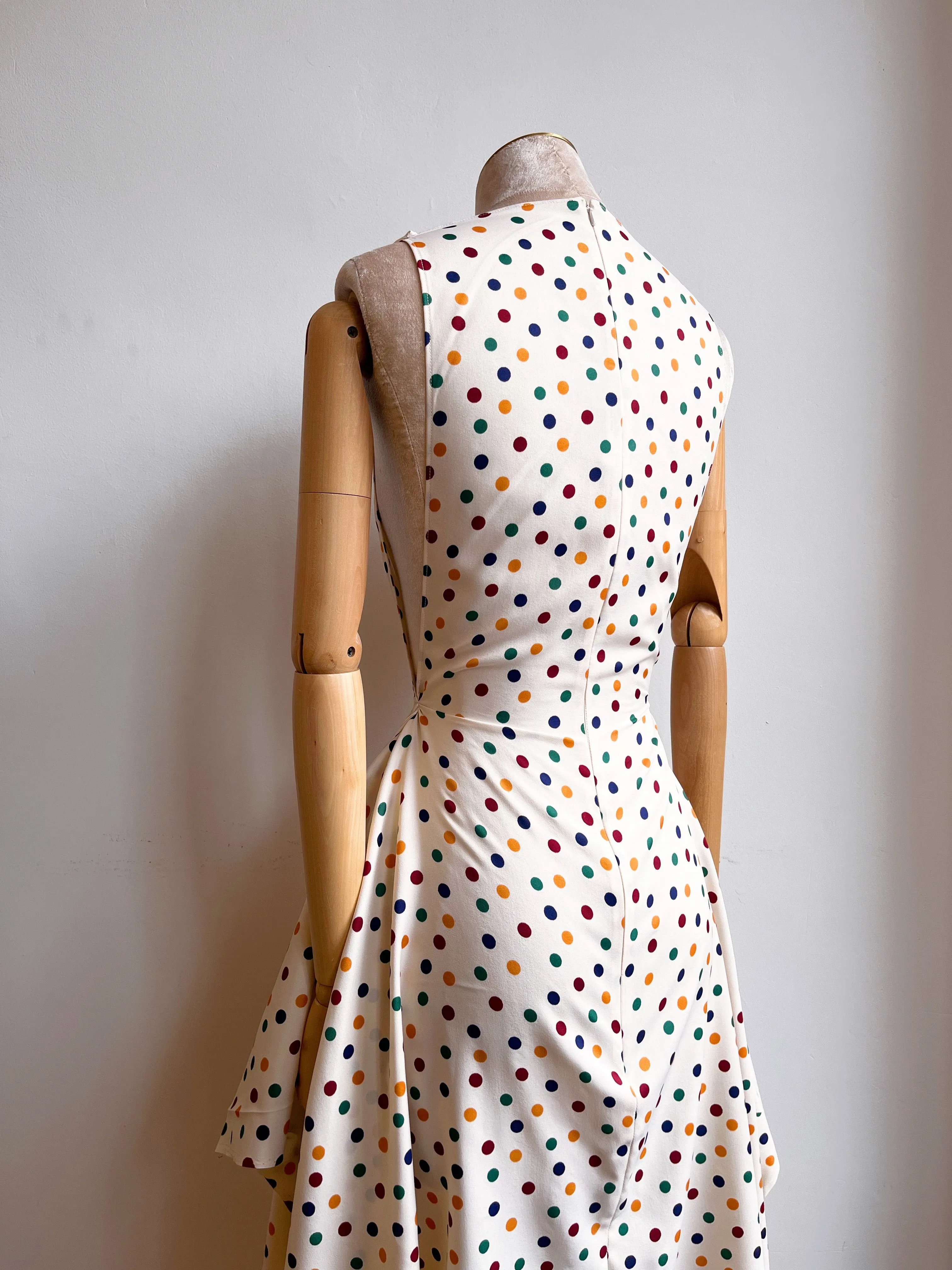 Zero-Waste Cream & Polka Dot Print Dress