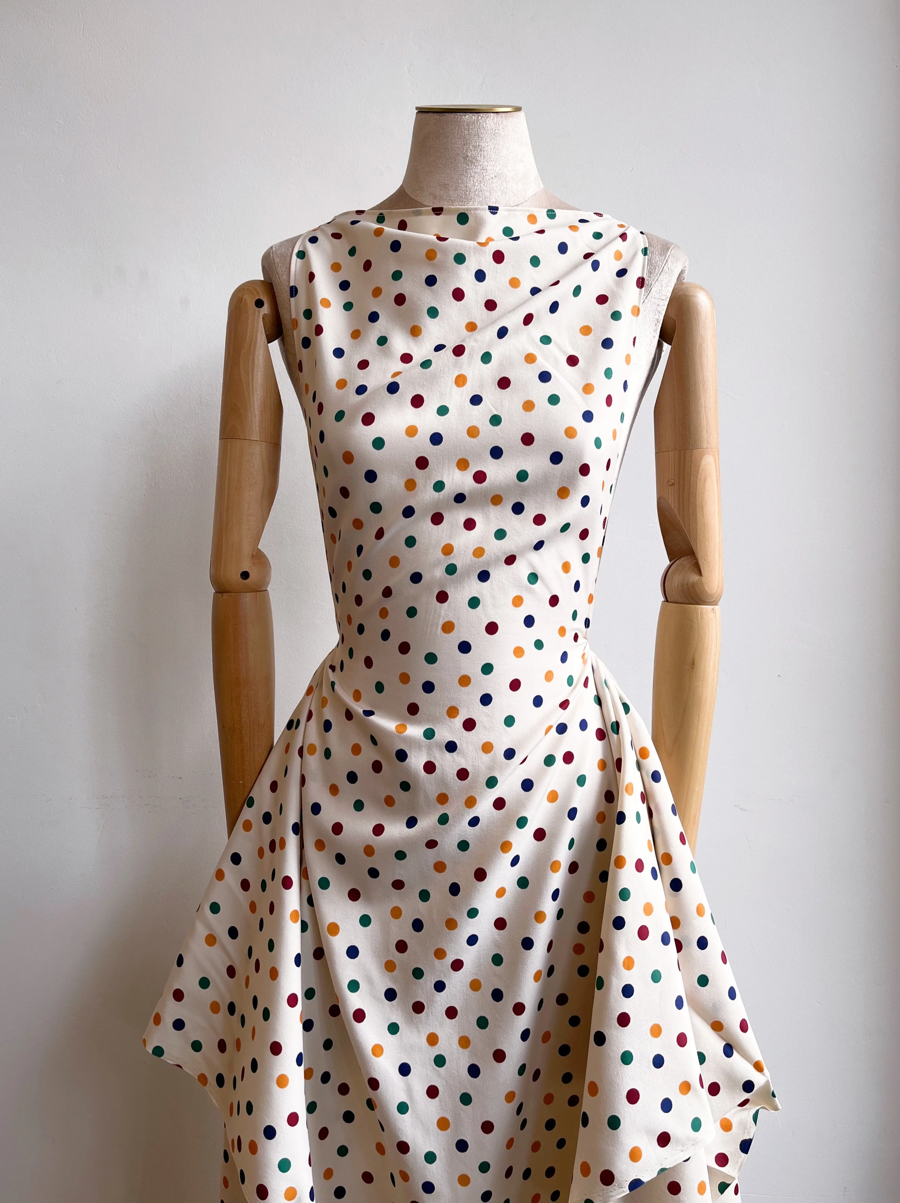Zero-Waste Cream & Polka Dot Print Dress