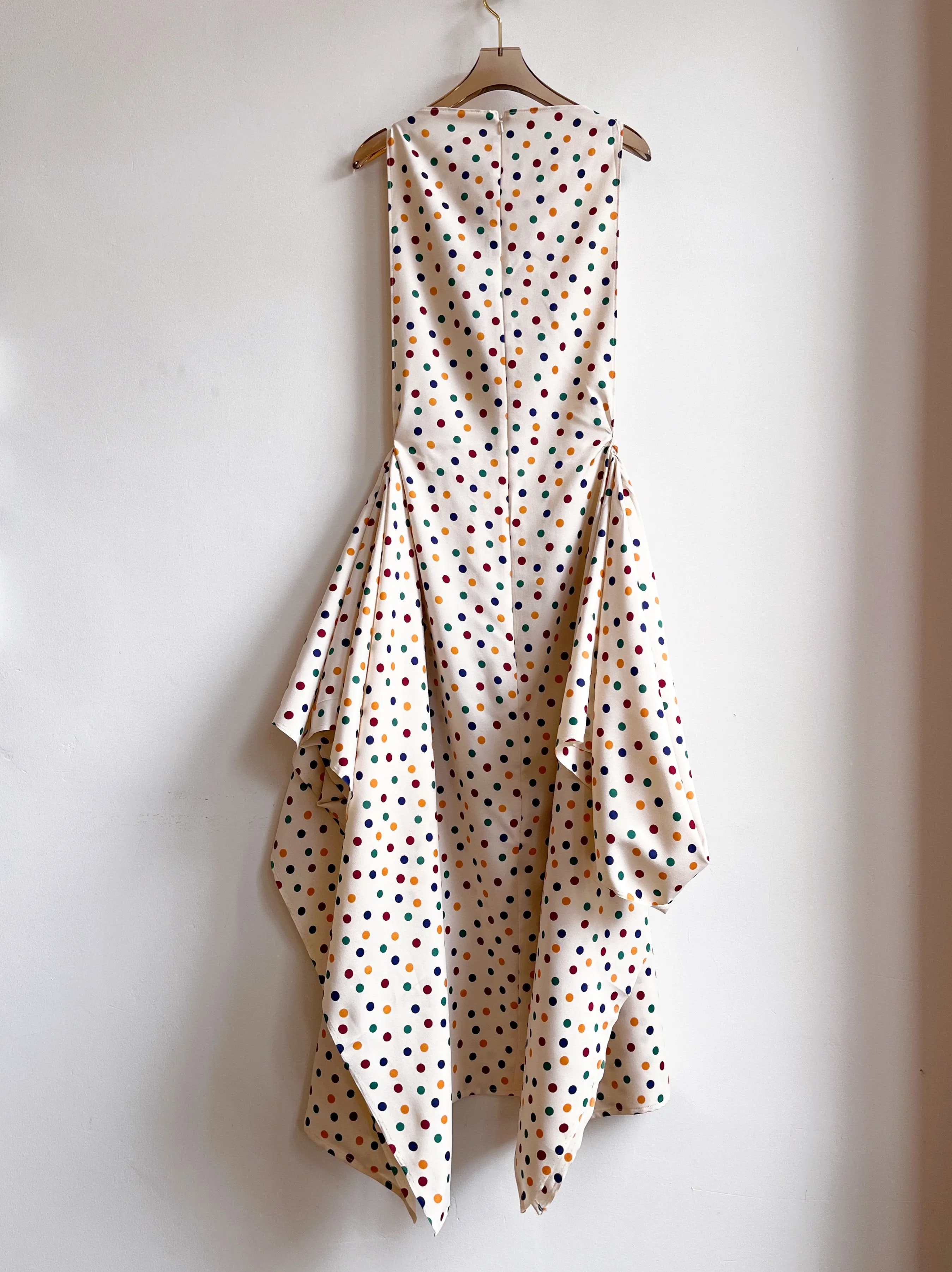 Zero-Waste Cream & Polka Dot Print Dress