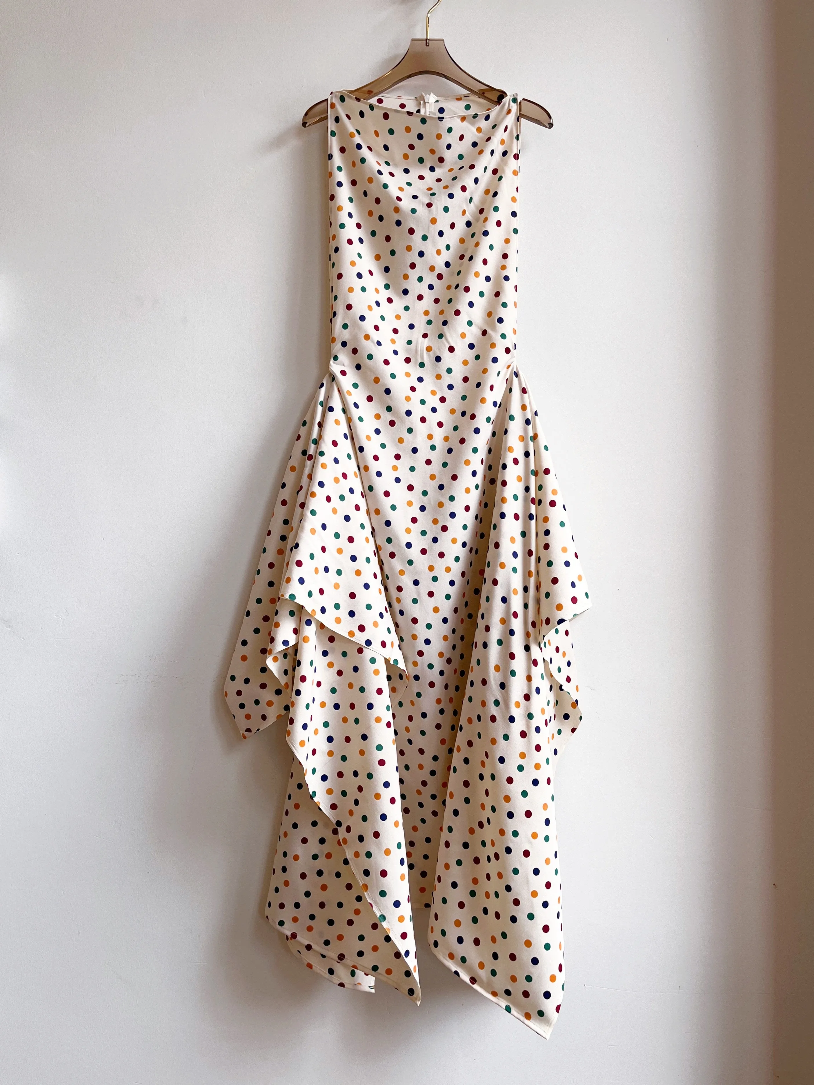 Zero-Waste Cream & Polka Dot Print Dress