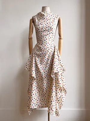 Zero-Waste Cream & Polka Dot Print Dress
