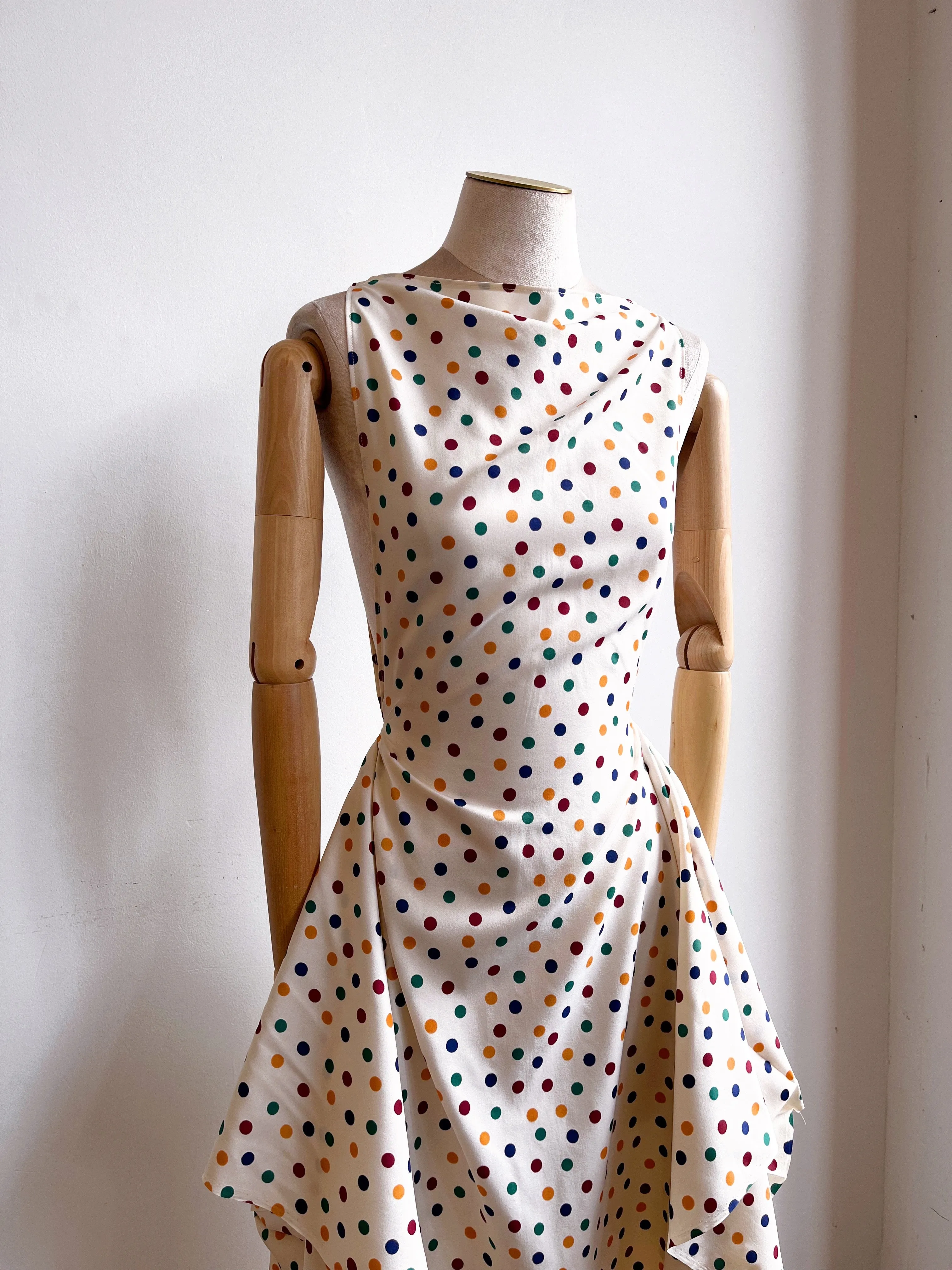 Zero-Waste Cream & Polka Dot Print Dress